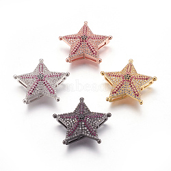 Brass Micro Pave Cubic Zirconia Slide Charms, Lead Free & Cadmium Free & Nickel Free, Long-Lasting Plated, Star, Mixed Color, 26.5x28x8.5mm, Hole: 1.5x10mm(ZIRC-P077-05-NR)
