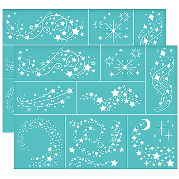 Self-Adhesive Silk Screen Printing Stencil, for Painting on Wood, DIY Decoration T-Shirt Fabric, Turquoise, Star, 280x220mm