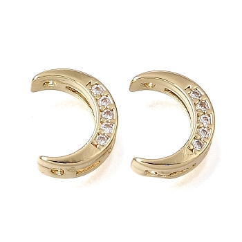 Brass Micro Pave Clear Cubic Zirconia Beads, Moon, Real 14K Gold Plated, 10x8x3.5mm, Hole: 1.2mm
