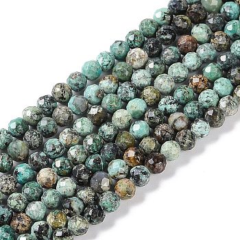 Natural African Turquoise(Jasper) Beads Strands, Round, Faceted, 4mm, Hole: 0.7mm, about 103pcs/strand, 15.16''(38.5cm)