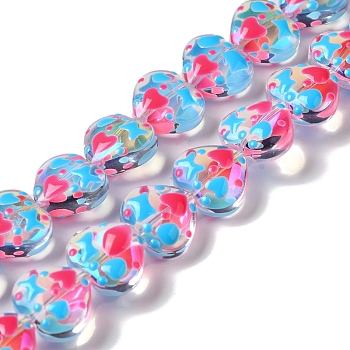 Handmade Glass Beads Strands, with Enamel, Heart, Deep Sky Blue, 11~12x12~12.5x6~6.5mm, Hole: 0.6mm, about 30pcs/strand, 13.27''(33.7cm)