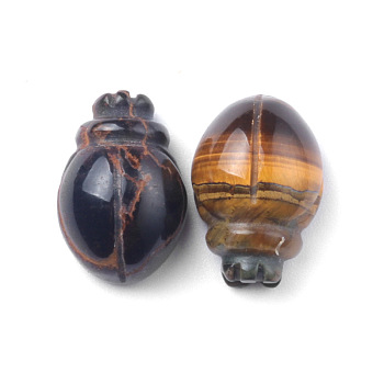 Natural Tiger Eye Carved Healing Beetle Figurines, Reiki Energy Stone Display Decorations, 25x15mm