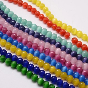 Cat Eye Beads Strands, Round, Mixed Color, 10mm, Hole: 1.5mm, about 40pcs/strand, 15.5 inch