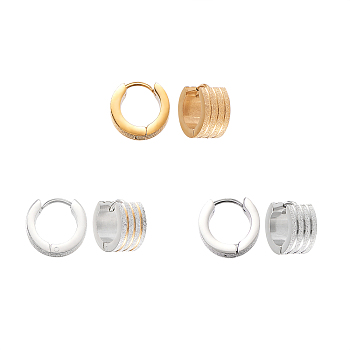 Textured 304 Stainless Steel Huggie Hoop Earrings, Ring, Mixed Color, 12.5x13x7mm, Pin: 1mm, 3 colors, 1pair/color, 3pairs/box