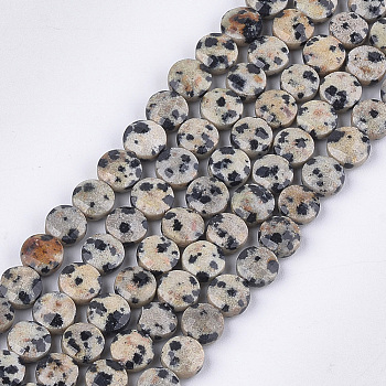 Natural Dalmatian Jasper Beads Strands, Faceted, Flat Round, 6~6.5x3.5mm, Hole: 0.8mm, about 59~60pcs/strand, 14.9 inch~15.1 inch