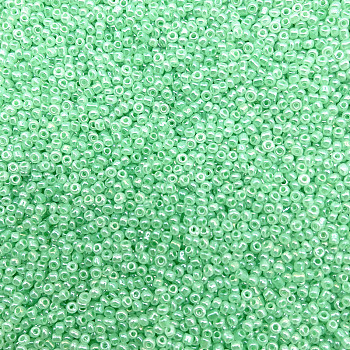 Frosted Silver Lined Glass Seed Beads, Round Hole, Round, Green, 3mm, 450pcs/15g, 15g/set