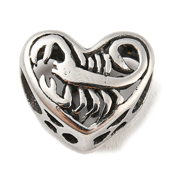 316 Surgical Stainless Steel  Hollow Out Beads, Heart with Twelve Constellations, Scoroio
, Scorpio, 10x12x6.5mm, Hole: 4mm