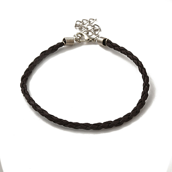 Trendy Braided Imitation Leather Bracelet Making, with Iron Lobster Claw Clasps and End Chains, Coconut Brown, 200x3mm