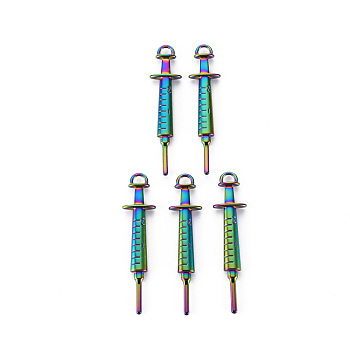 Rainbow Color Alloy Big Pendants, Cadmium Free & Nickel Free & Lead Free, Syringe Shaped, 61.5x14x5mm, Hole: 4x3mm