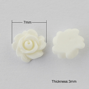 Resin Cabochons, Flower, White, 7x3mm