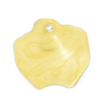 Alloy Enamel Pendants, Flower Petal Shape, Light Yellow, 16x15x3.5mm, Hole: 1.2mm