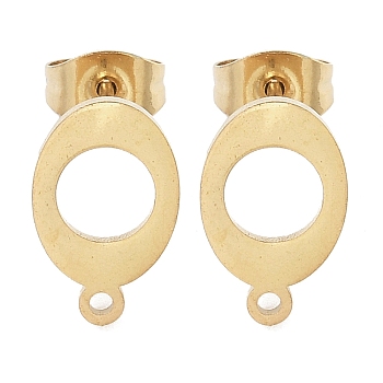 Oval Ion Plating(IP) 304 Stainless Steel Stud Earring Findings, with Loop, Golden, 12x7.5mm, Hole: 1.2mm, Pin: 0.8x11mm