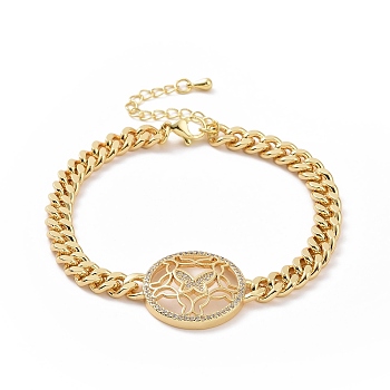 Clear Cubic Zirconia Butterfly Link Bracelet, Brass Jewelry for Women, Golden, 7-1/8 inch(18.1cm)
