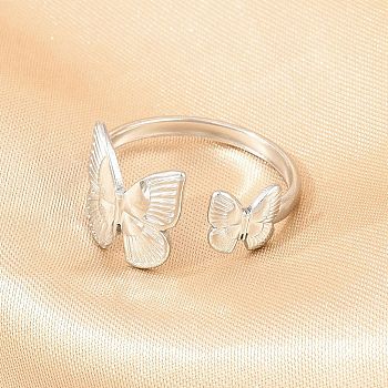 304 Stainless Steel Cuff Open Rings for Women, Butterfly, Stainless Steel Color, 11.5mm, US Size 8 1/2(18.5mm)