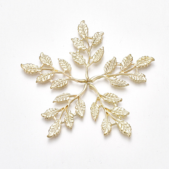 Alloy Cabochons, Leaf, Light Gold, 42x21x2~3mm