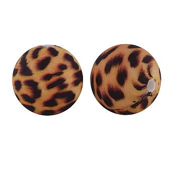 Round with Leopard Print Pattern Food Grade Silicone Beads, Peru, 15mm