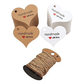 200Pcs 2 Colors Heart Paper Gift Hang Tags, Price Tags, For Arts and Crafts, Mixed Color, 32x39x0.4mm, Hole: 4mm, 100pcs/color