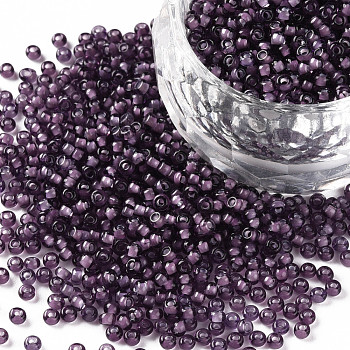 12/0 Grade A Round Glass Seed Beads, Transparent Inside Colours, Medium Purple, 2x1.5mm, Hole: 0.7mm, about 48500pcs/pound