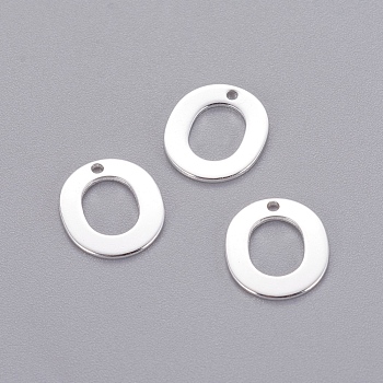 201 Stainless Steel Charms, Letter, Silver Color Plated, Letter.O, 11x9.5x0.7mm, Hole: 1mm