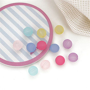 Rubberized Style Transparent Acrylic Beads, Round with corrugated, Mixed Color, 13.6x13.8x13.3mm, Hole: 2.9mm