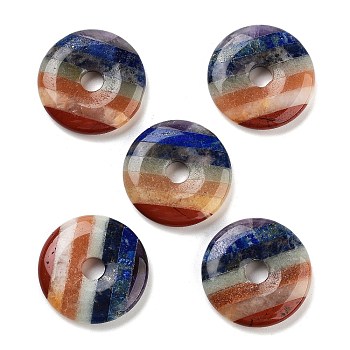 Chakra Natural Gemstone Pendants, Donut/Pi Disc Charms, 30x6mm, Hole: 6mm