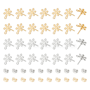 Golden & Stainless Steel Color Snowflake 201 Stainless Steel Stud Earring Findings