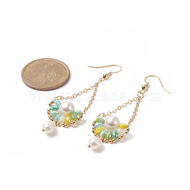 Natural Pearl & Glass Teardrop with Flower Dangle Earrings(EJEW-TA00222-02)-2