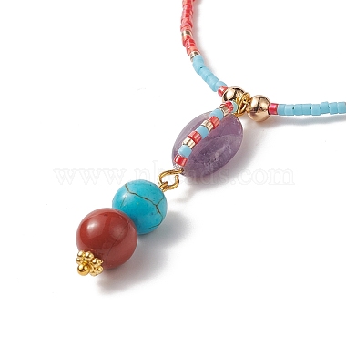 5шт 5 стильных натуральных и синтетических смешанных драгоценных камня овальные ожерелья с подвесками набор(NJEW-JN04123)-3