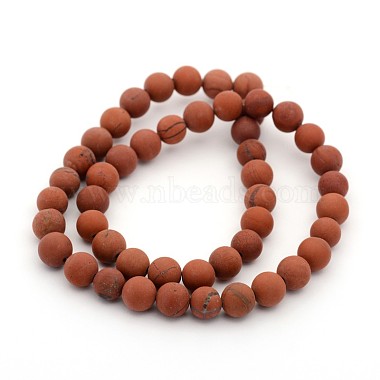 Frosted Grade A Natural Red Jasper Round Bead Strands(G-M272-17-6mm)-2