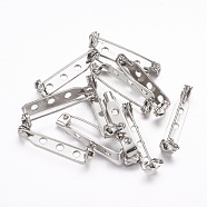Iron Pin Backs, Platinum Color, 27mm long, 5mm wide, 7mm thick, hole: about 2mm, Pin: 0.8mm(E023Y)