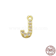 Real 18K Gold Plated 925 Sterling Silver Micro Pave Clear Cubic Zirconia Charms, Initial Letter, Letter J, 9.5x4.5x1.5mm, Hole: 0.9mm(STER-P054-10G-J)