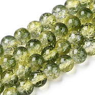 Two-Tone Crackle Baking Painted Transparent Glass Beads Strands, Round, Olive Drab, 8mm, Hole: 1.5mm, about 108~110pcs/strand, 30.71 inch~31.50 inch(78~80cm)(X-CCG-T004-8mm-01)