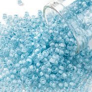 TOHO Round Seed Beads, Japanese Seed Beads, (976) Inside Color Crystal/Neon Ice Blue Lined, 8/0, 3mm, Hole: 1mm, about 220pcs/10g(X-SEED-TR08-0976)