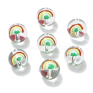 10Pcs Transparent Glass Enamel Beads, Round with Rainbow, Clear, 13x12mm, Hole: 1.8mm(GLAA-CJ0001-95)