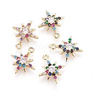 Brass Cubic Zirconia Charms, Twinkle Star, Colorful, Golden, 14x12x3.5mm, Hole: 1mm(KK-O119-18G)