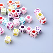 Craft Acrylic Beads, Cube, Mixed Color, 5.5~6x5.5~6x5.5~6mm, Hole: 3mm, about 2800pcs/500g(SACR-S201-13)
