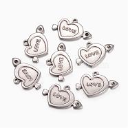 304 Stainless Steel Pendant Rhinestone Settings, Heart with Word Love, For Valentine's Day, Stainless Steel Color, 14x22x1.5mm, Hole: 1mm, Fit For 1.5mm Rhinestone.(STAS-F035-06)