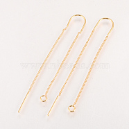 Brass Stud Earring Findings, with Loop, Ear Threads, Nickel Free, Real 18K Gold Plated, 103mm, Hole: 2mm, Pin: 0.8mm(KK-Q735-364G)