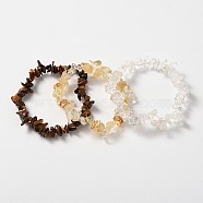 Multi-strand Gemstone Chips Stretch Bracelets, 3 Bracelets a Set, Yellow, 53~55mm(BJEW-PH00610-01)