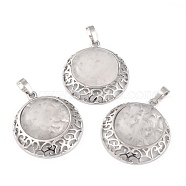 Natural Quartz Crystal Pendants with Hollow Platinum Brass Findings, Flat Round, 33.5x30x6mm, Hole: 8x5mm(G-P448-A13-P)