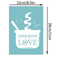 Self-Adhesive Silk Screen Printing Stencil, for Painting on Wood, DIY Decoration T-Shirt Fabric, Pot with Word COOK WITH LOVE, Sky Blue, 28x22cm(DIY-WH0173-025)