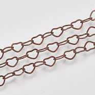 Soldered Brass Covered Iron Heart Chains, with Spool, Red Copper, 4x6x0.5mm, about 328.08 Feet(100m)/roll(CH-S125-04A-R)