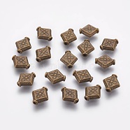 Tibetan Style Alloy Beads, Rhombus, Lead Free & Nickel Free & Cadmium Free, Antique Bronze, 10x9x3mm, Hole: 1mm(X-MLF8130Y-NF)
