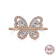 925 Sterling Silver Rings, with Cubic Zirconia, Rose Gold, 1.2mm, US Size 7(17.3mm)(RJEW-F150-73B-RG)