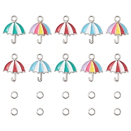 Umbrella Alloy Enamel Pendants, with Brass Open Jump Rings, Mixed Color, Pendants: 19.5x15x2mm, hole: 2.2mm, 10pcs; Jump Rings: 20 Gauge, 4x0.8mm, Inner Diameter: 2.4mm, 10pcs(ENAM-YW0002-87)