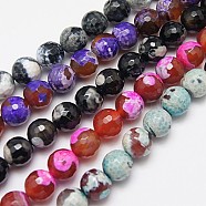 Natural Fire Crackle Agate Beads Strands, Dyed, Faceted, Round, Mixed Color, 4mm, Hole: 1mm(G-D210-4mm-M2)