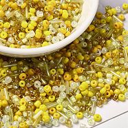 Opaque & Transparent Inside Colours Glass Seed Beads, Round Hole, Round & Tube, Yellow, 1.5~9x2~3x2~3mm, Hole: 0.8~1mm, about 450g/bag(SEED-F004-02D)