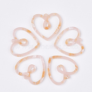 Cellulose Acetate(Resin) Pendants, Heart, Pink, 30x32x2mm, Hole: 1.4mm(X-KY-S158-58G)