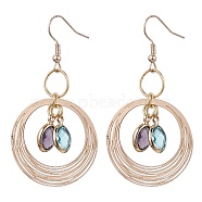 Glass Oval Dangle Earrings, Brass Long Drop Earrings, Light Gold, 56x30mm(EJEW-JE05724)
