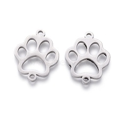 201 Stainless Steel Pet Links, Manual Polishing, Dog Footprint, Stainless Steel Color, 20x16x1.5mm, Hole: 1.2mm(STAS-F231-124P)